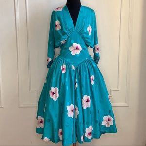Vintage Handmade Sheer Floral and Polka Dot Dress